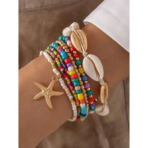Bohemian Style Mixed Beads Bracelet Set Along with Alloy Star, Multicolor